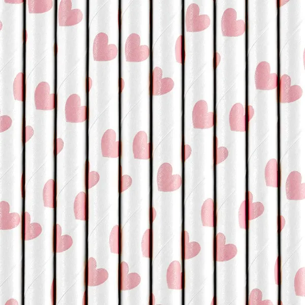 10 cannucce cuori rosa 19cm