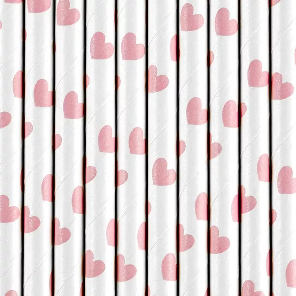 10 cannucce cuori rosa 19cm