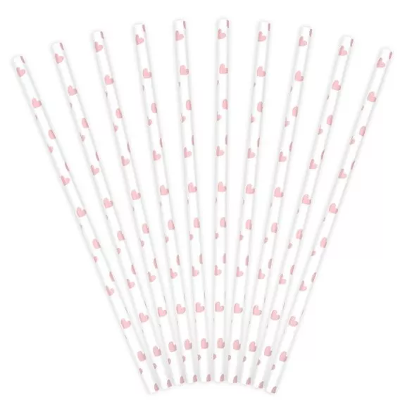 10 cannucce cuori rosa 19cm