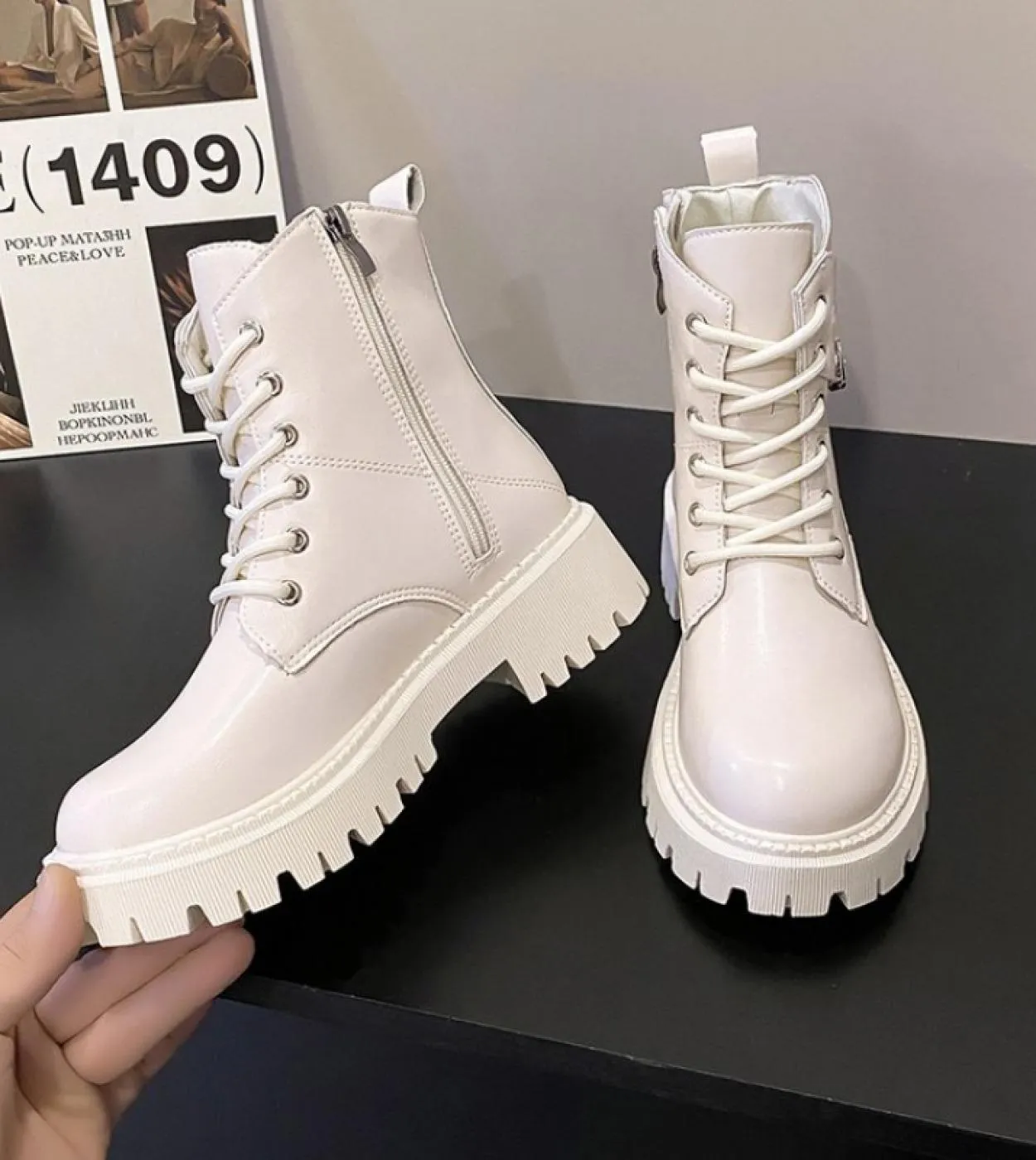 2022 Nuove Donne Stivaletti Autunno Inverno Donna Stile Britannico Laceup Martin Stivali Delle Signore Della Chiusura Lampo Bota