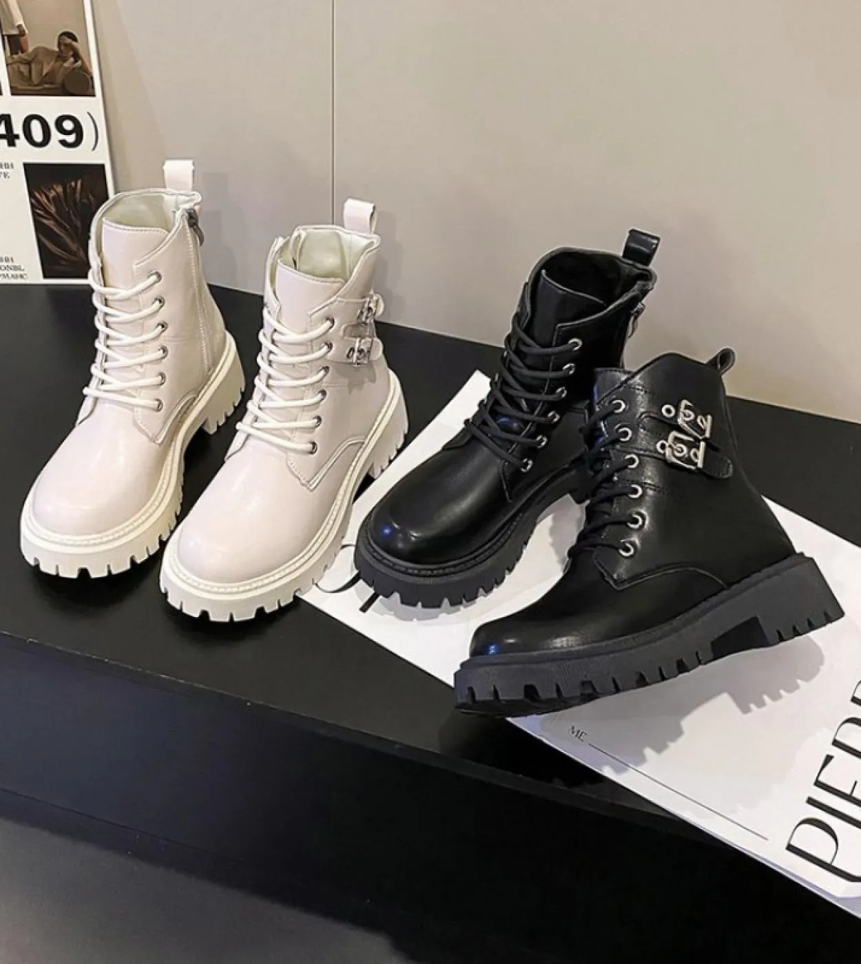 2022 Nuove Donne Stivaletti Autunno Inverno Donna Stile Britannico Laceup Martin Stivali Delle Signore Della Chiusura Lampo Bota