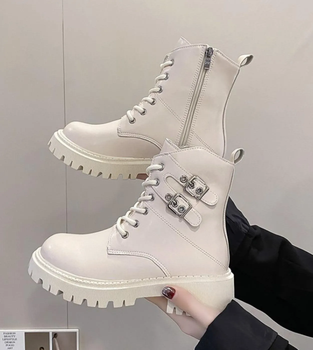 2022 Nuove Donne Stivaletti Autunno Inverno Donna Stile Britannico Laceup Martin Stivali Delle Signore Della Chiusura Lampo Bota