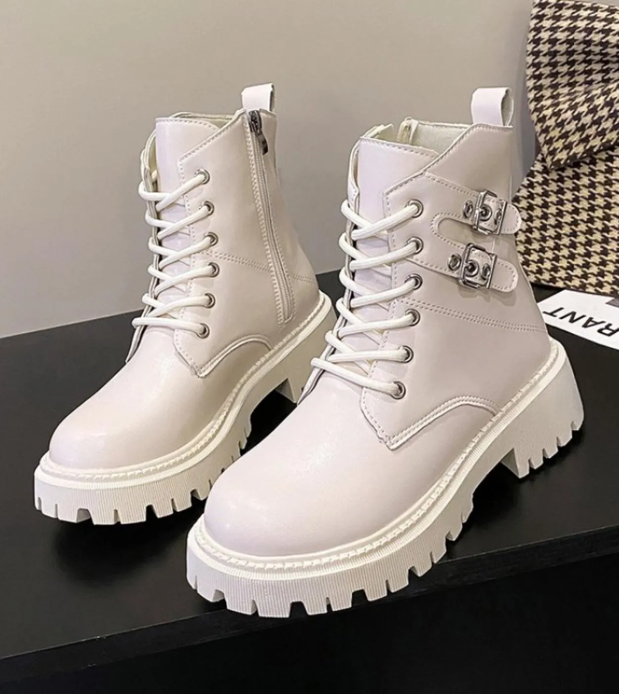 2022 Nuove Donne Stivaletti Autunno Inverno Donna Stile Britannico Laceup Martin Stivali Delle Signore Della Chiusura Lampo Bota