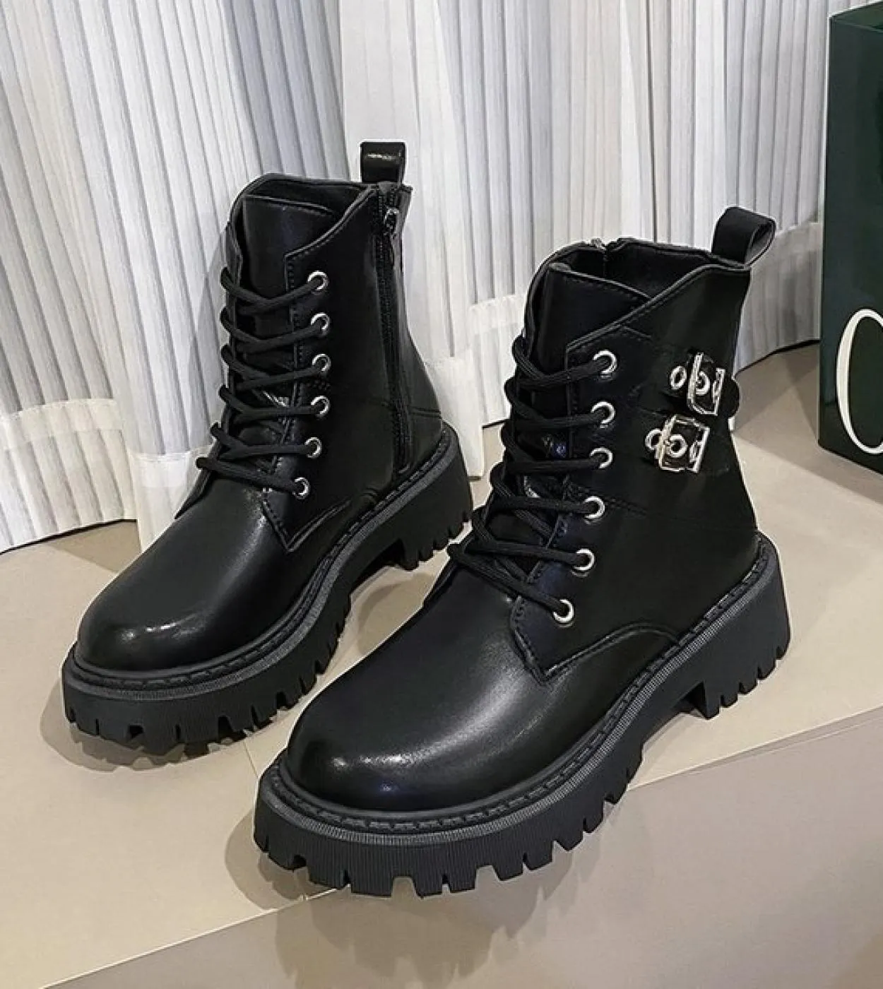 2022 Nuove Donne Stivaletti Autunno Inverno Donna Stile Britannico Laceup Martin Stivali Delle Signore Della Chiusura Lampo Bota