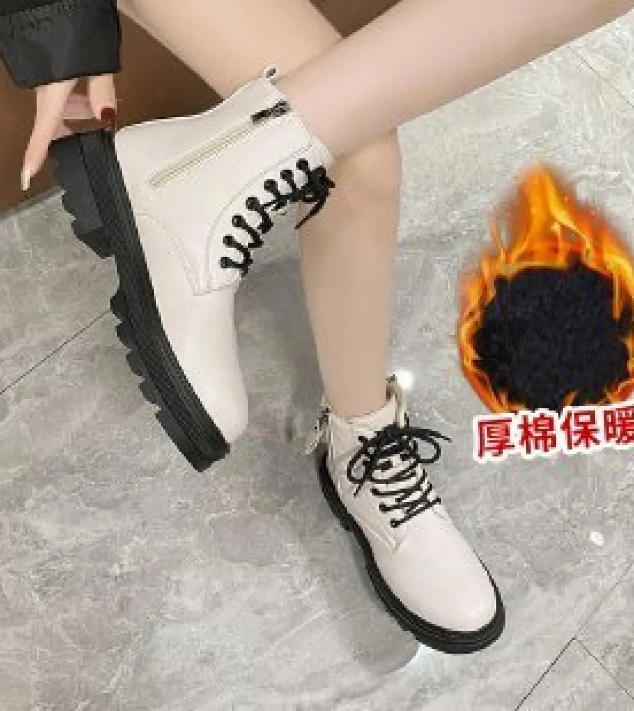 2022 nuovi stivali Martin autunno inverno piattaforma donna stivaletti neri per donna scarpe stile britannico peluche corte Zip