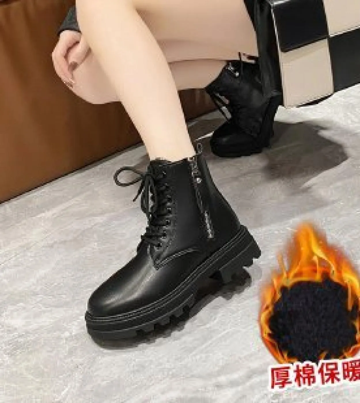 2022 nuovi stivali Martin autunno inverno piattaforma donna stivaletti neri per donna scarpe stile britannico peluche corte Zip