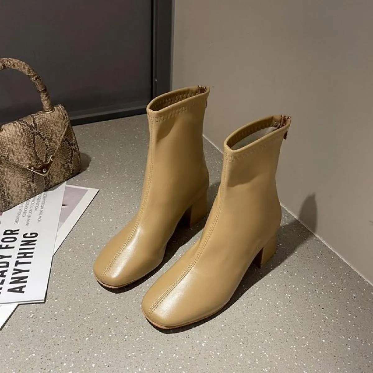 2022 stivali invernali da donna cerniere punta quadrata stivaletti alla caviglia moda pelle morbida primavera autunno scarpe da