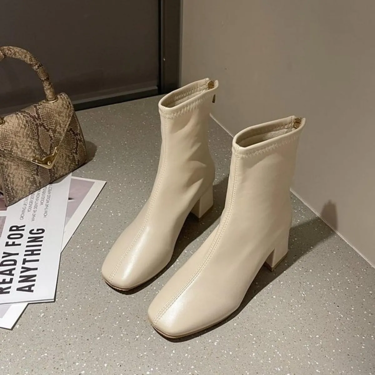 2022 stivali invernali da donna cerniere punta quadrata stivaletti alla caviglia moda pelle morbida primavera autunno scarpe da