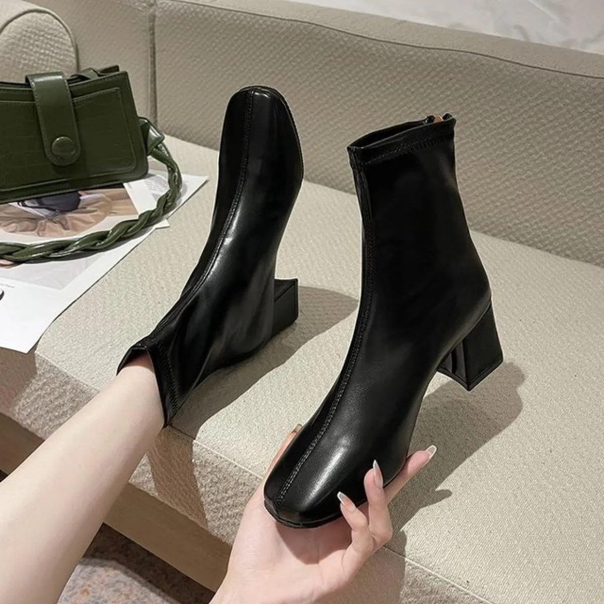 2022 stivali invernali da donna cerniere punta quadrata stivaletti alla caviglia moda pelle morbida primavera autunno scarpe da