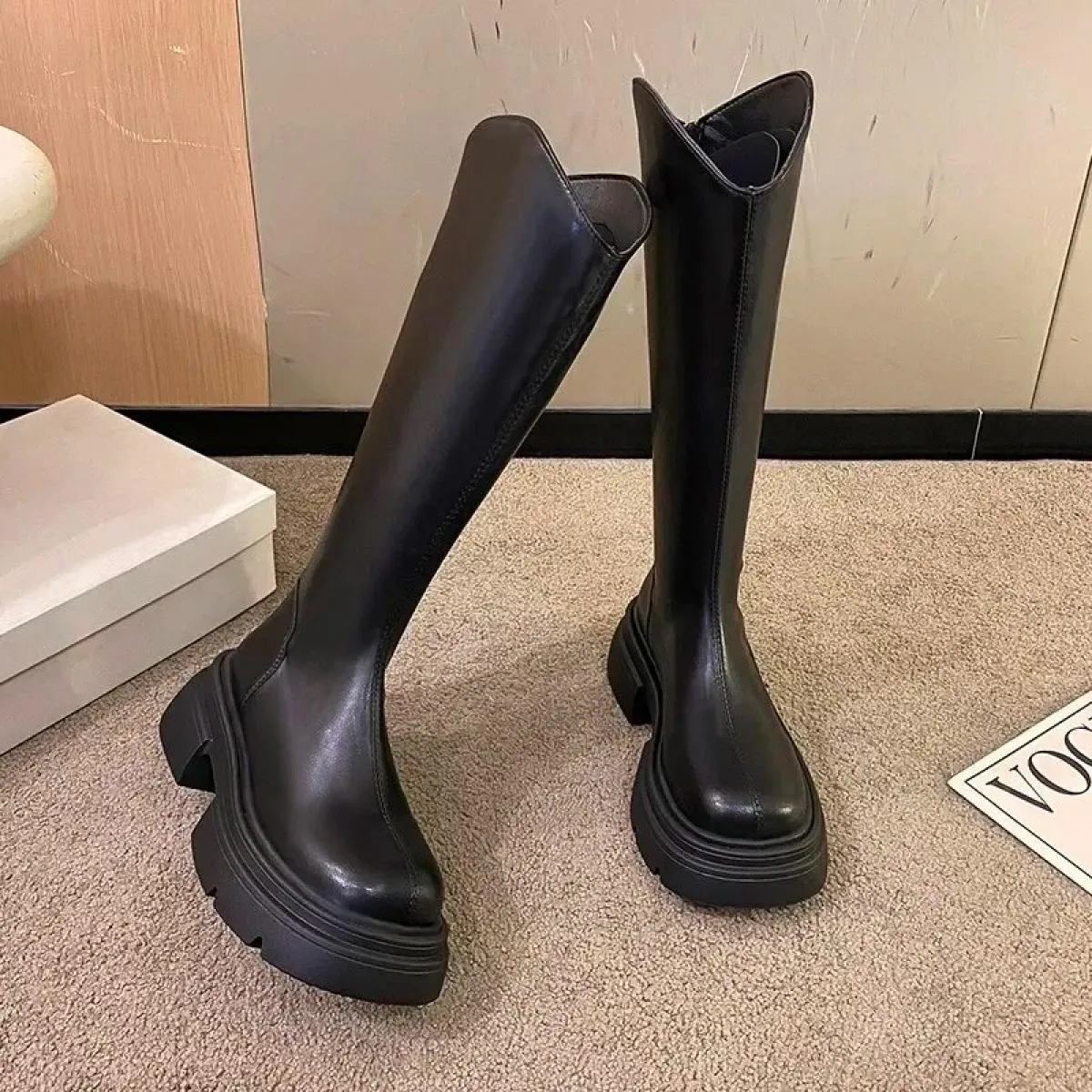 2024 nuove donne invernali stivali da cavaliere moda cerniere posteriori signore eleganti stivaletti lunghi con tacco spesso fib