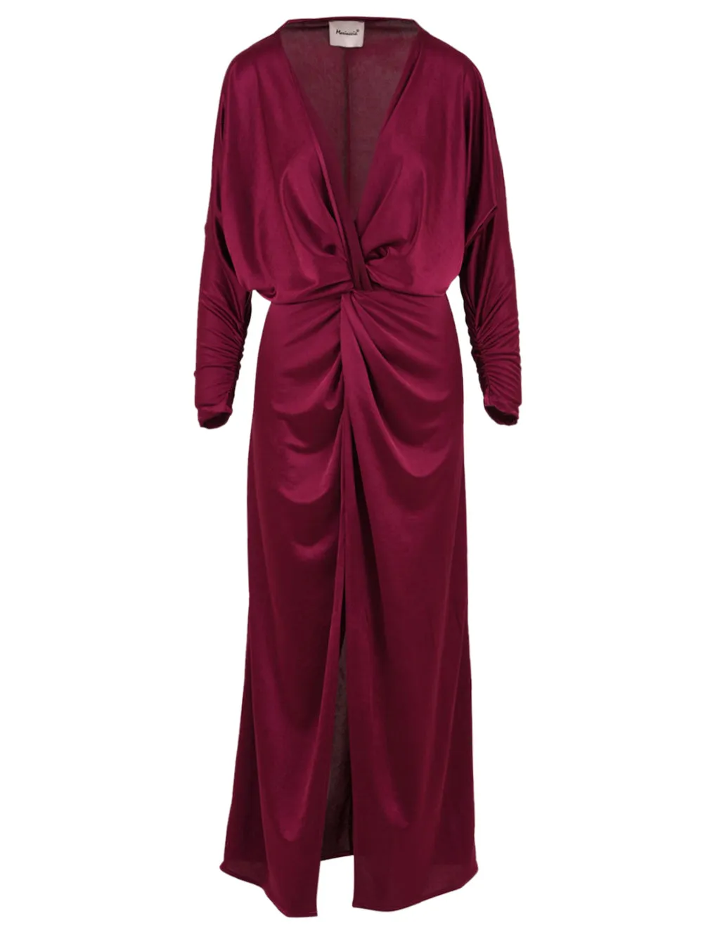 Abito donna elegante bordeaux lungo maniche lunghe