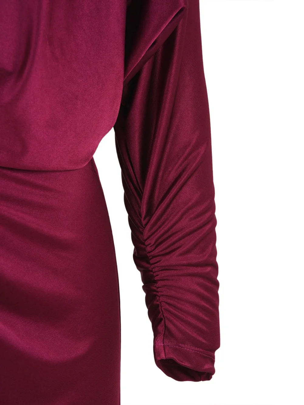 Abito donna elegante bordeaux lungo maniche lunghe