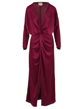 Abito donna elegante bordeaux lungo maniche lunghe
