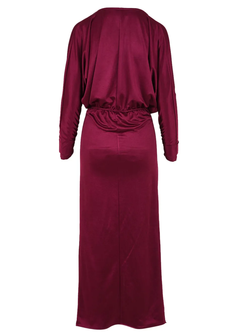 Abito donna elegante bordeaux lungo maniche lunghe