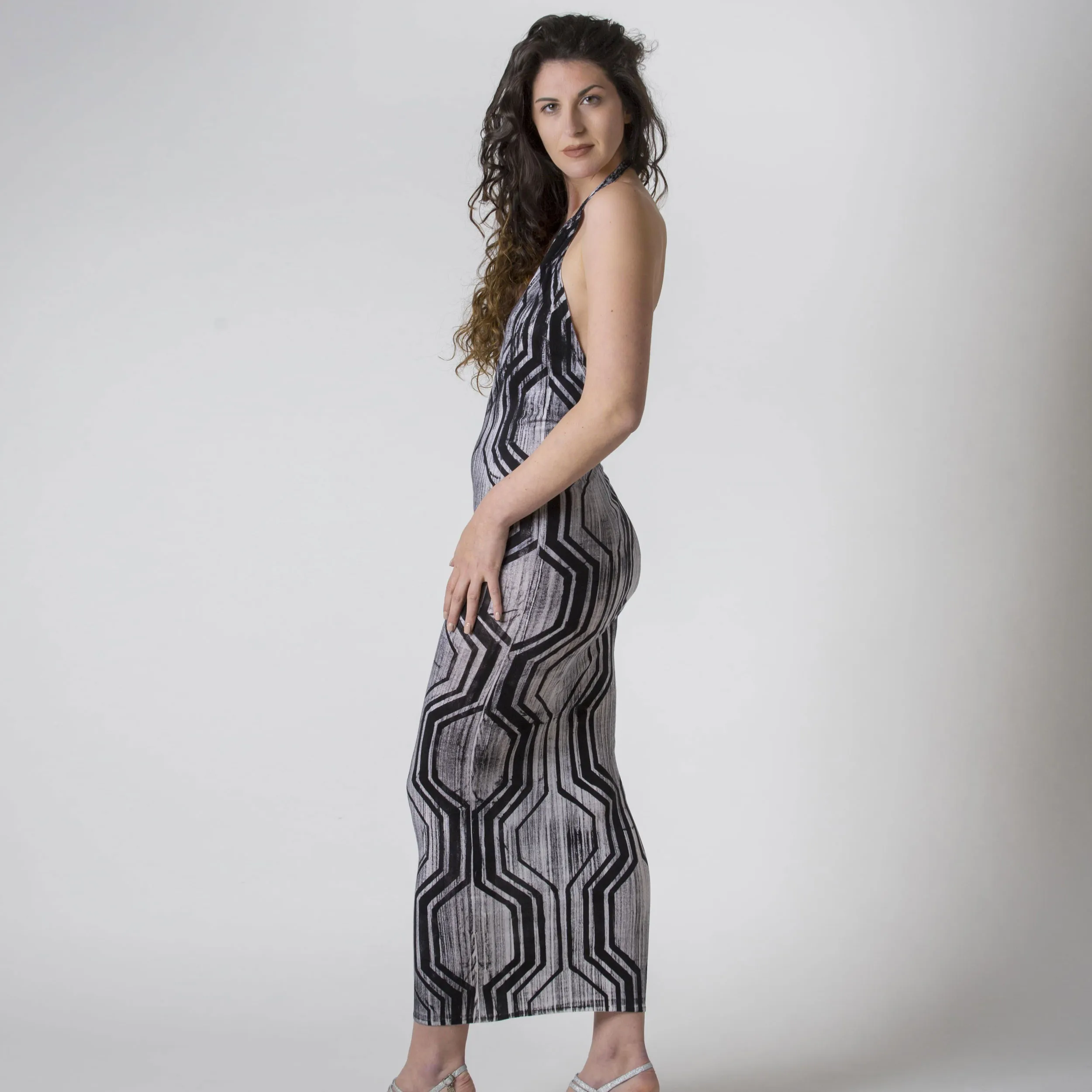 Abito Lungo in Cashmere e Seta Geometrico