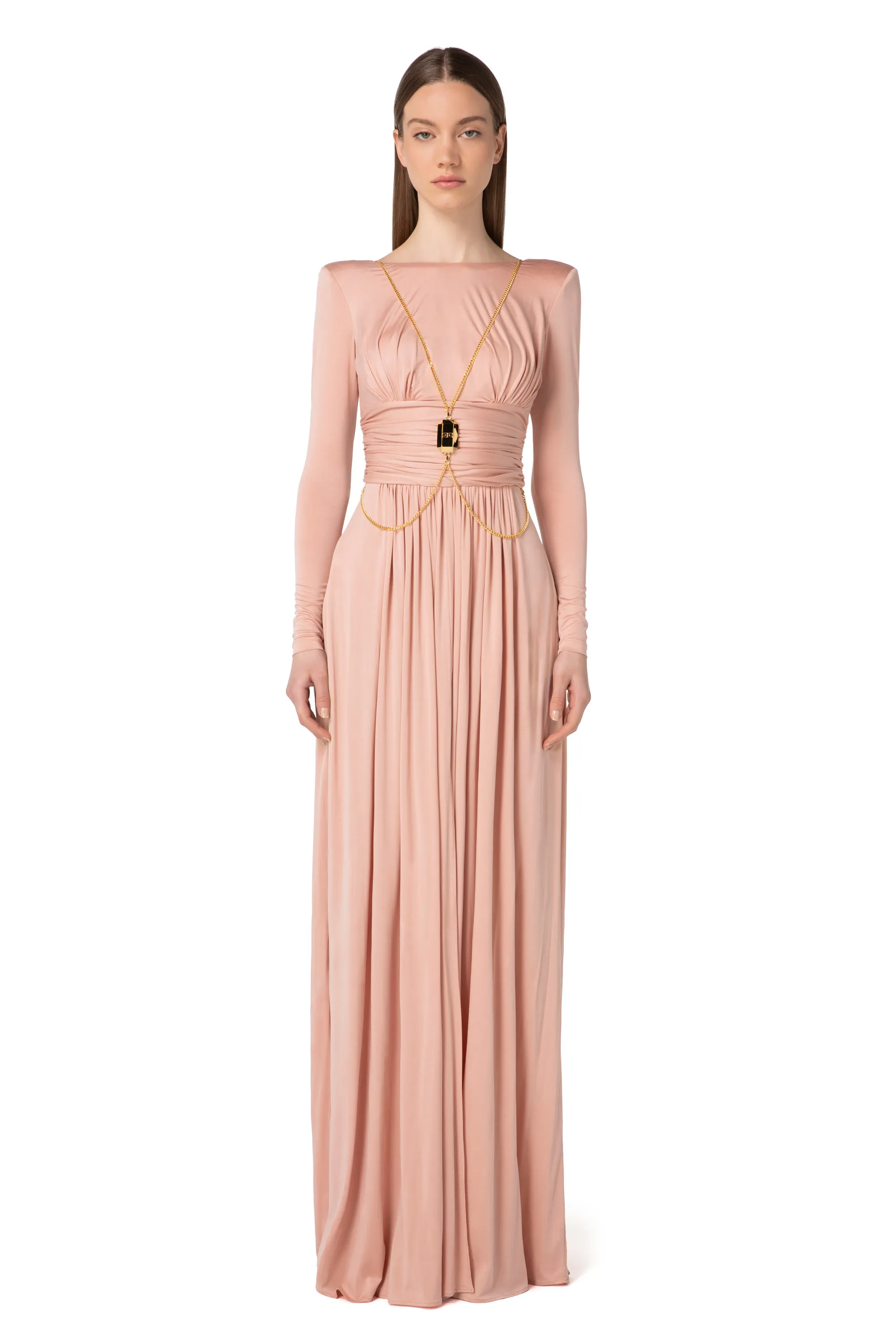 Abito red carpet in jersey con accessorio