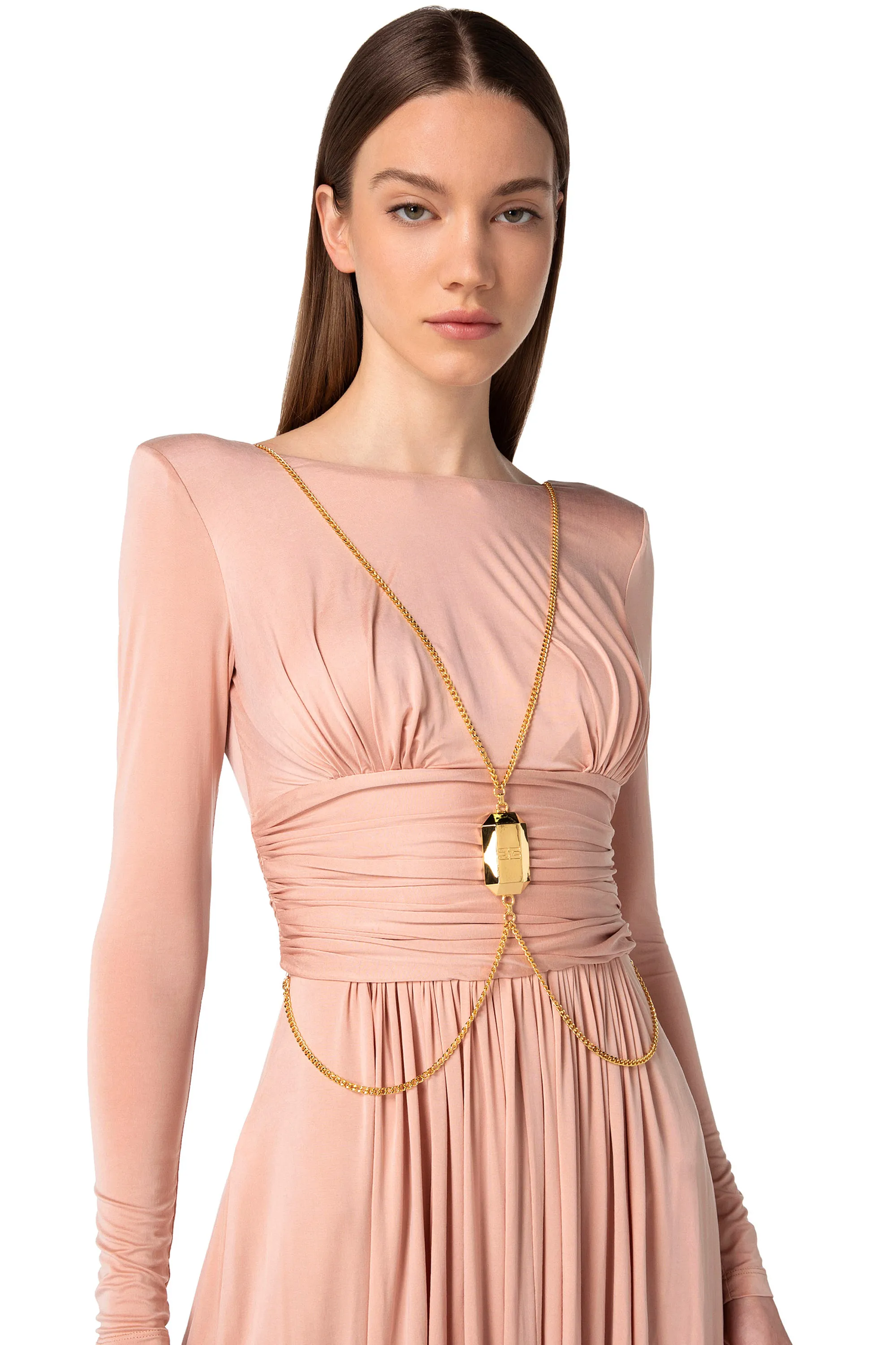 Abito red carpet in jersey con accessorio