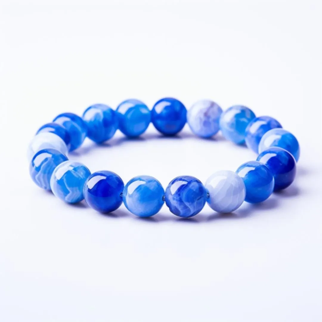 Agata Blu - Bracciale elastico con pietre naturali da 8 mm