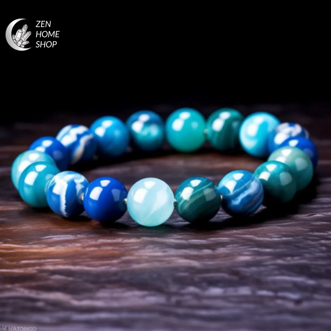 Agata Blu - Bracciale elastico con pietre naturali da 8 mm