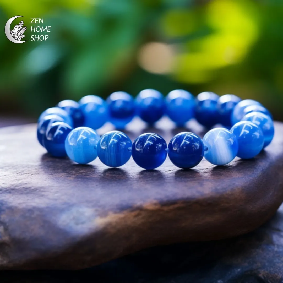Agata Blu - Bracciale elastico con pietre naturali da 8 mm