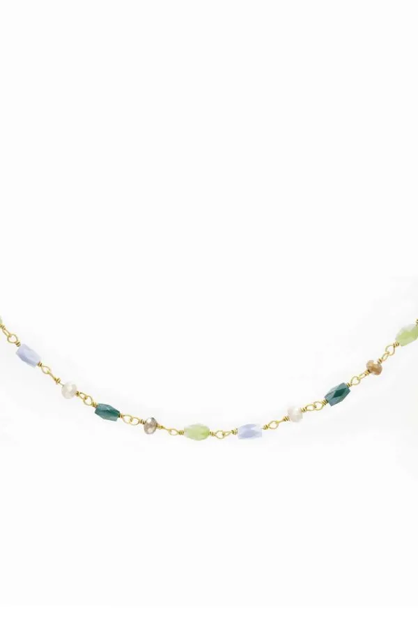 ALISEI Collana Rosario Mix Verde Argento Dorato 45 cm