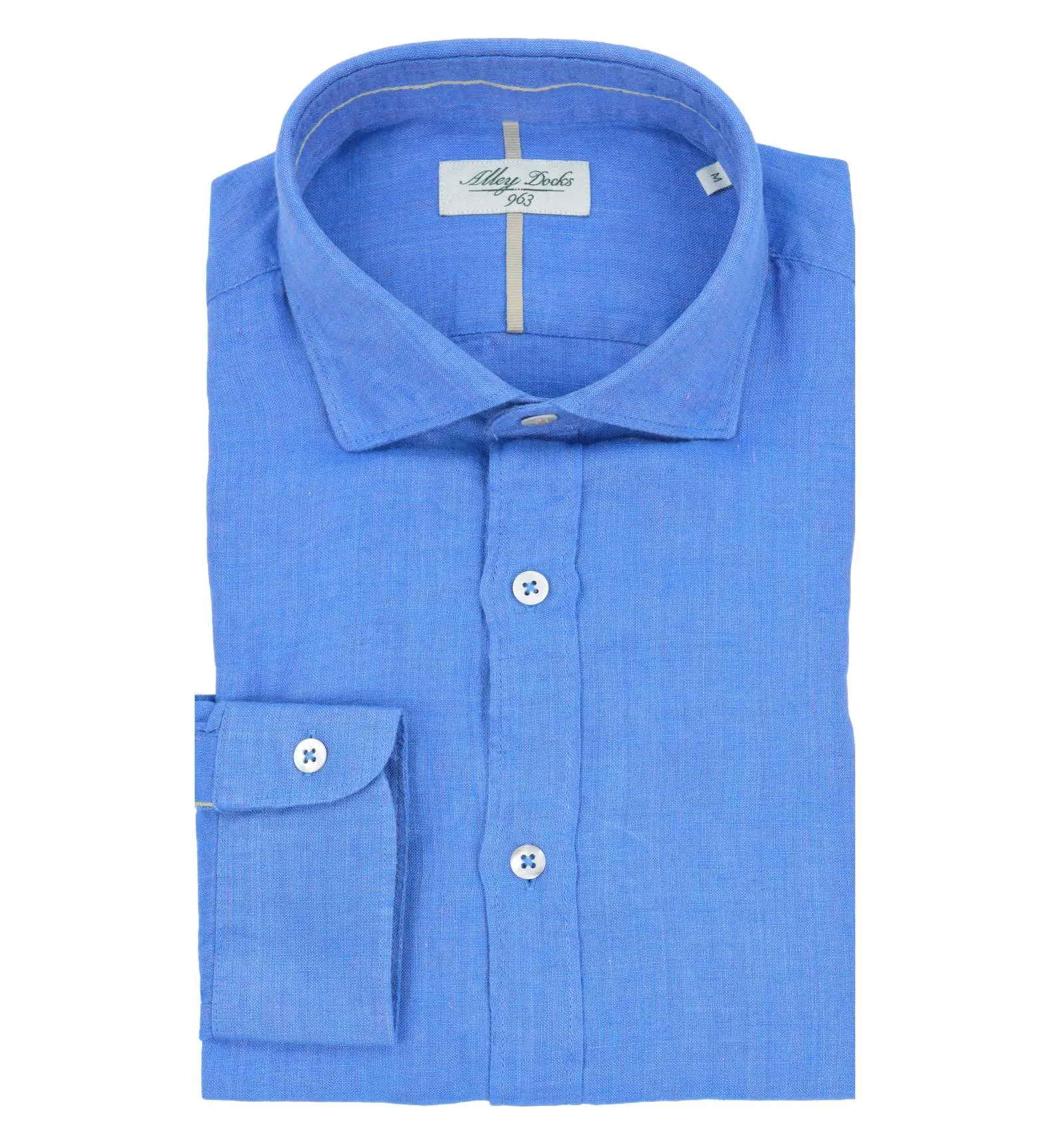ALLEY DOCKS 963 uomo camicia blu 100% lino AU23S02CA MONACO BLUE