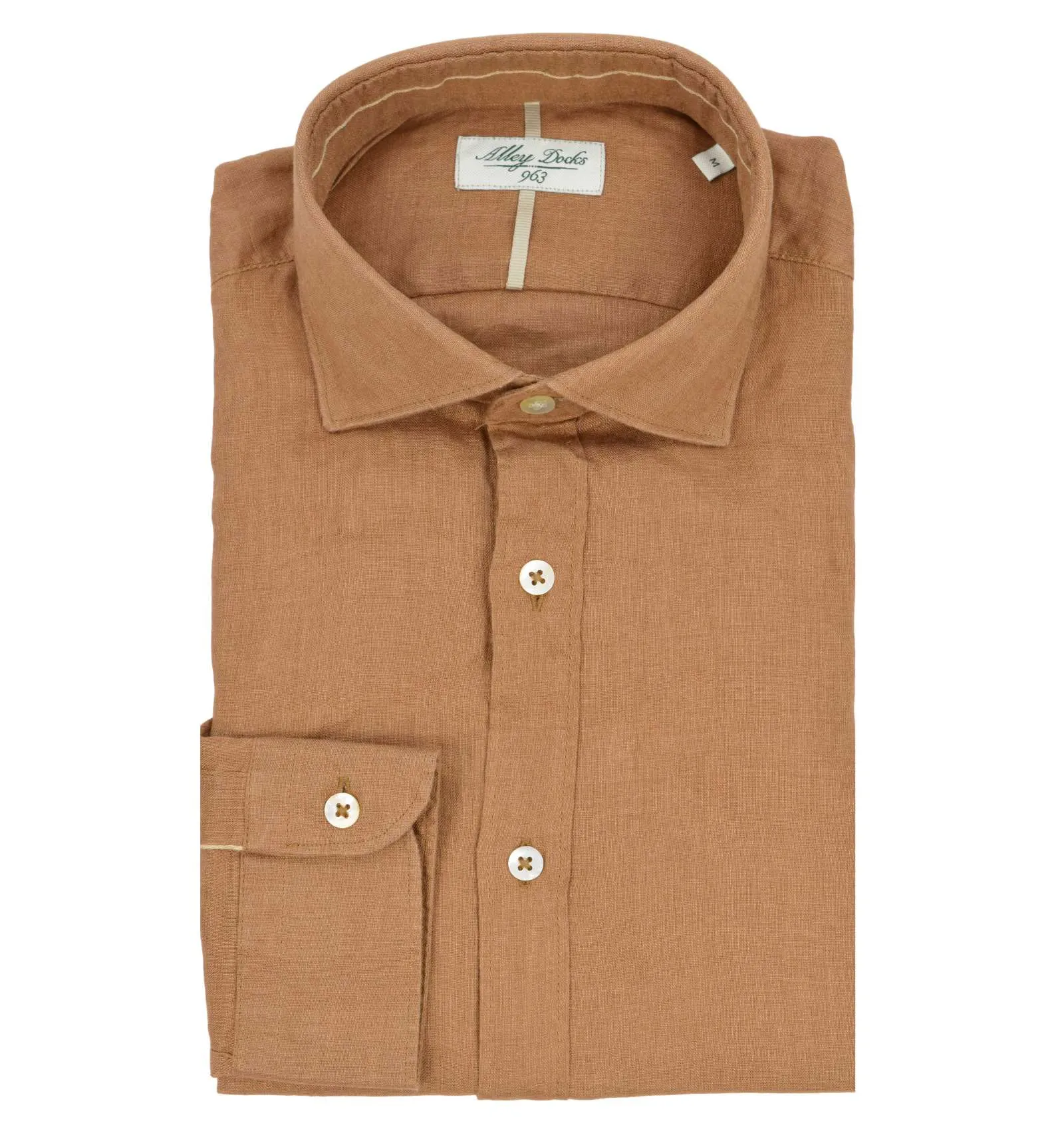 ALLEY DOCKS 963 uomo camicia marrone 100% lino AU23S02CA TOBACCO BROWN