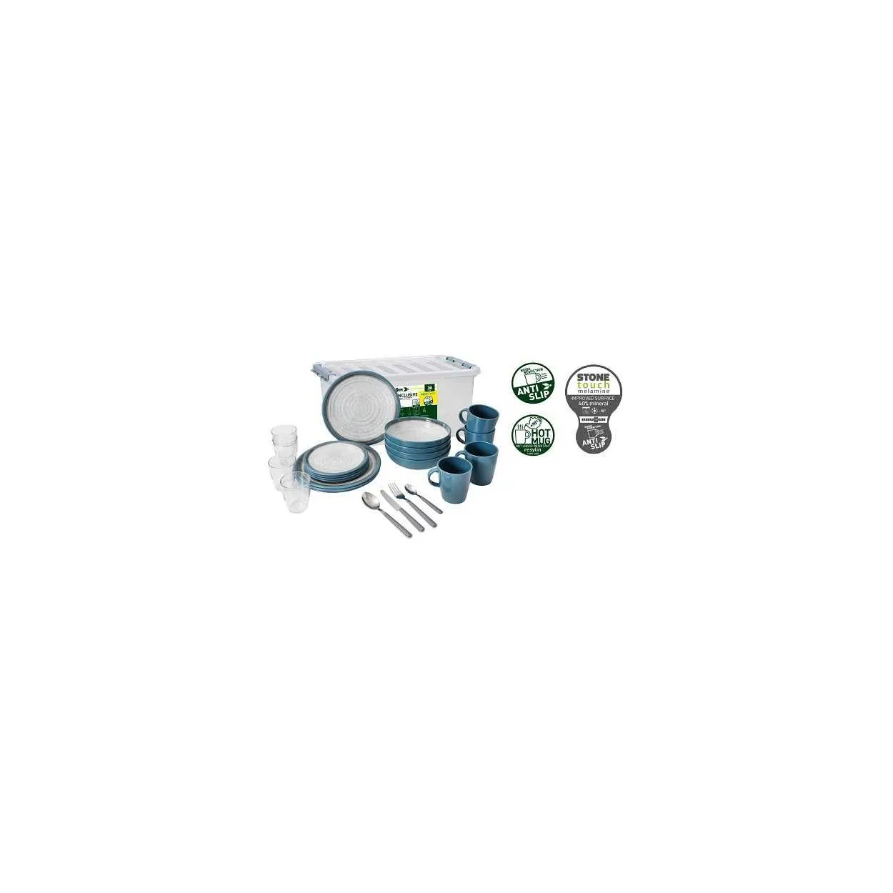 AllInclusive Tuscany Set piatti melamina Touch Stone 36 pezzi da campeggio Brunner