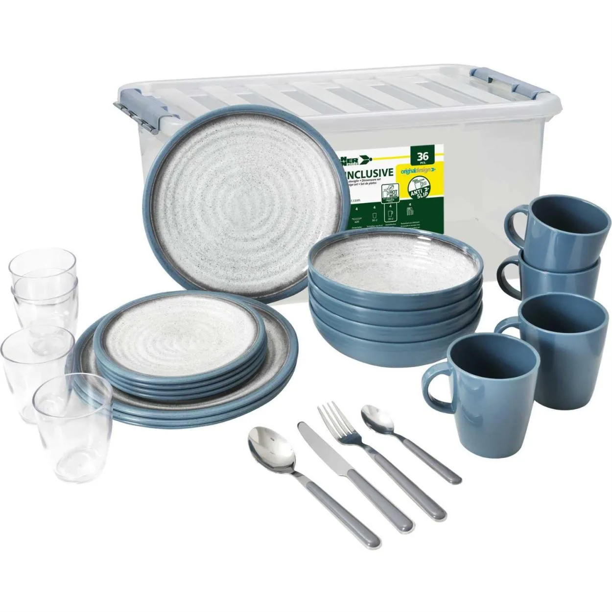 AllInclusive Tuscany Set piatti melamina Touch Stone 36 pezzi da campeggio Brunner