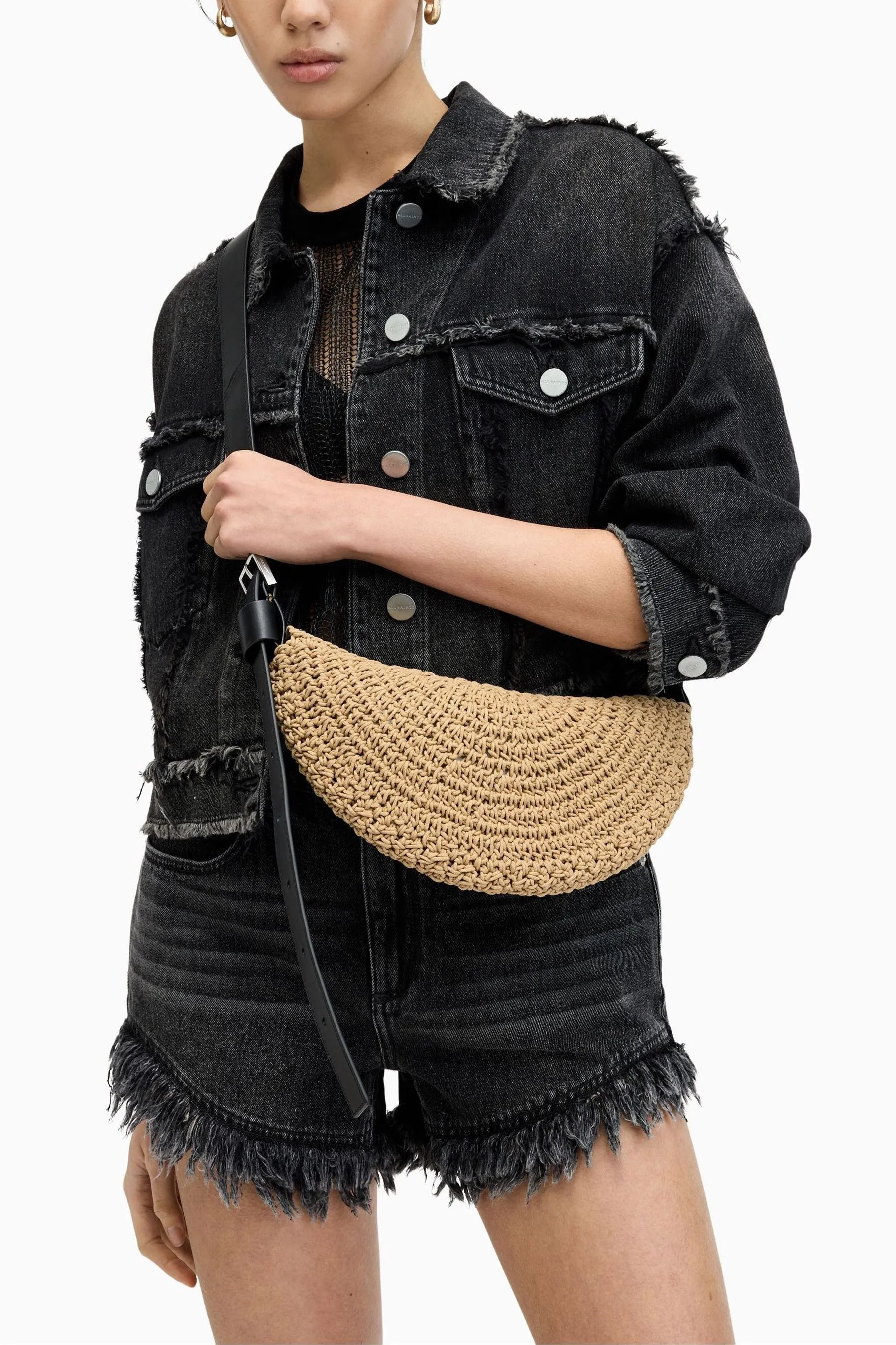 AllSaints - Borsa a tracolla a mezzaluna con nodo    