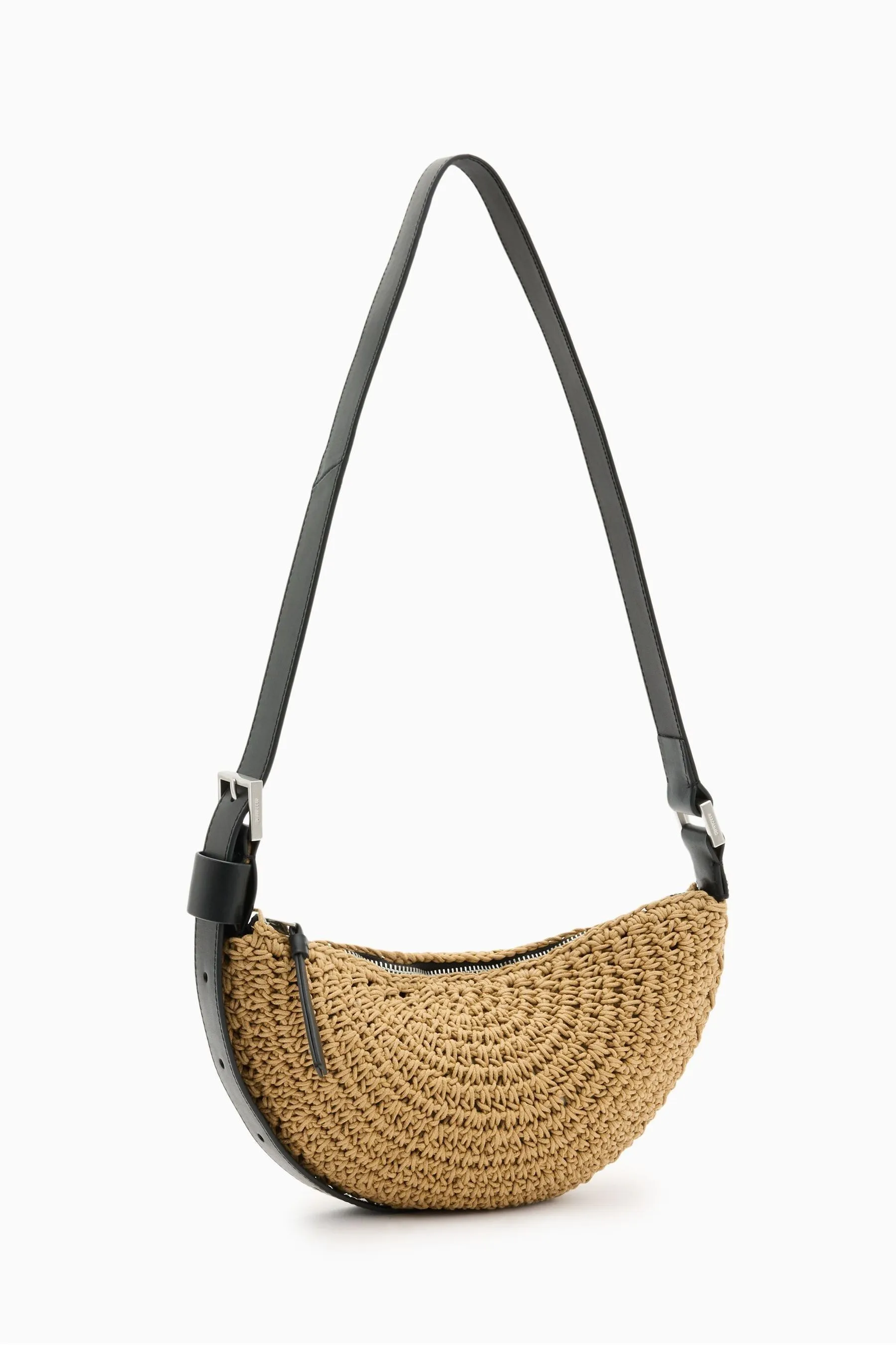 AllSaints - Borsa a tracolla a mezzaluna con nodo    