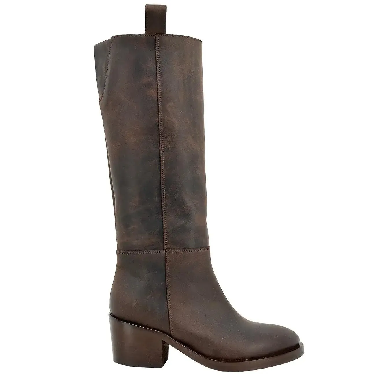 AME Scarpe Adele Stivale Alto Donna, Pelle, Tacco Basso, Marrone