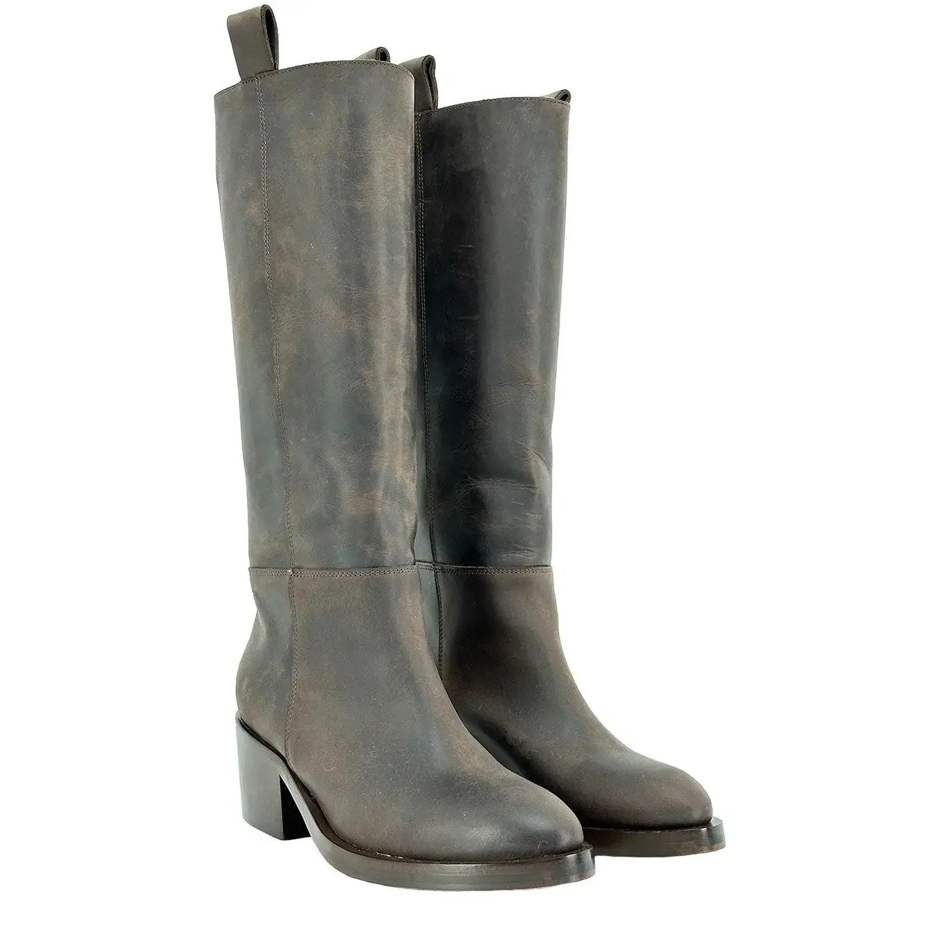 AME Scarpe Adele Stivale Alto Donna, Pelle, Tacco Basso, Marrone
