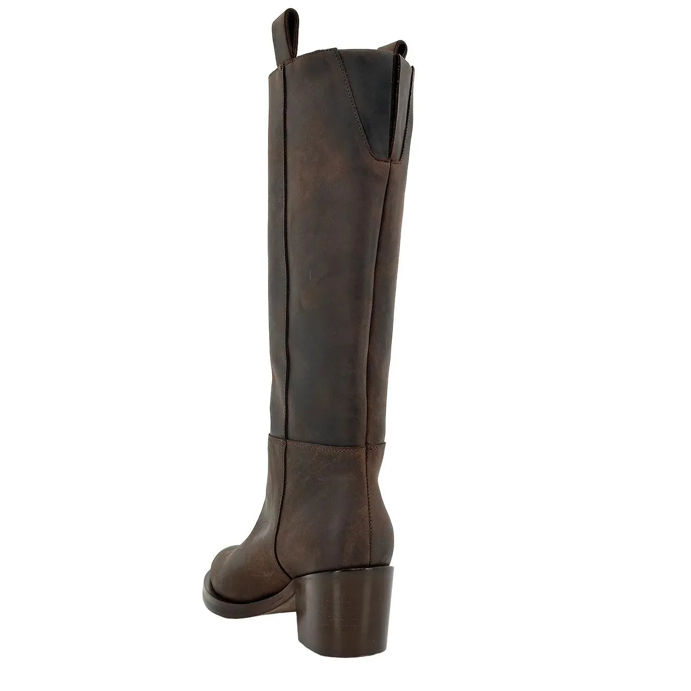 AME Scarpe Adele Stivale Alto Donna, Pelle, Tacco Basso, Marrone
