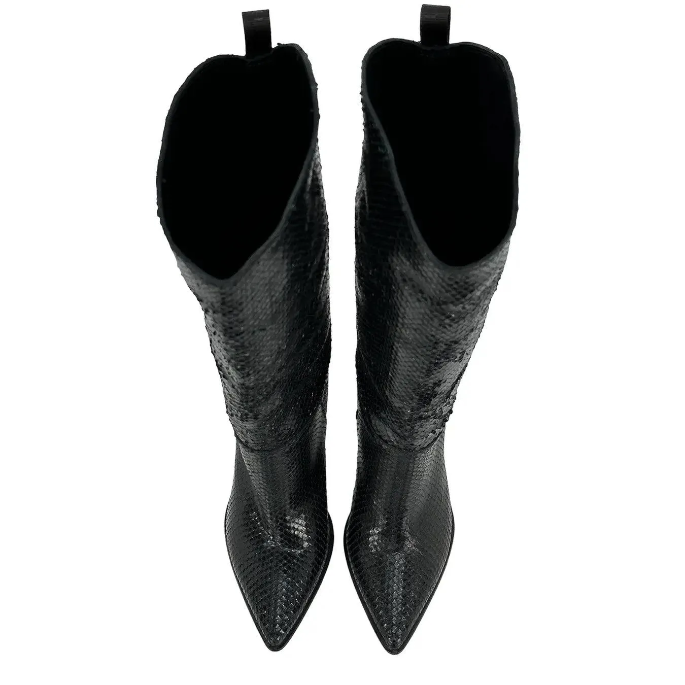 AME Scarpe Giada Stivale Alto Donna, Pelle Effetto Serpente, Tacco, Nero