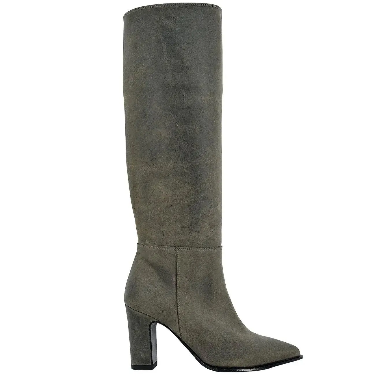AME Scarpe Greta Stivale Alto Donna, Pelle Pieno Fiore, Tacco, Grigio