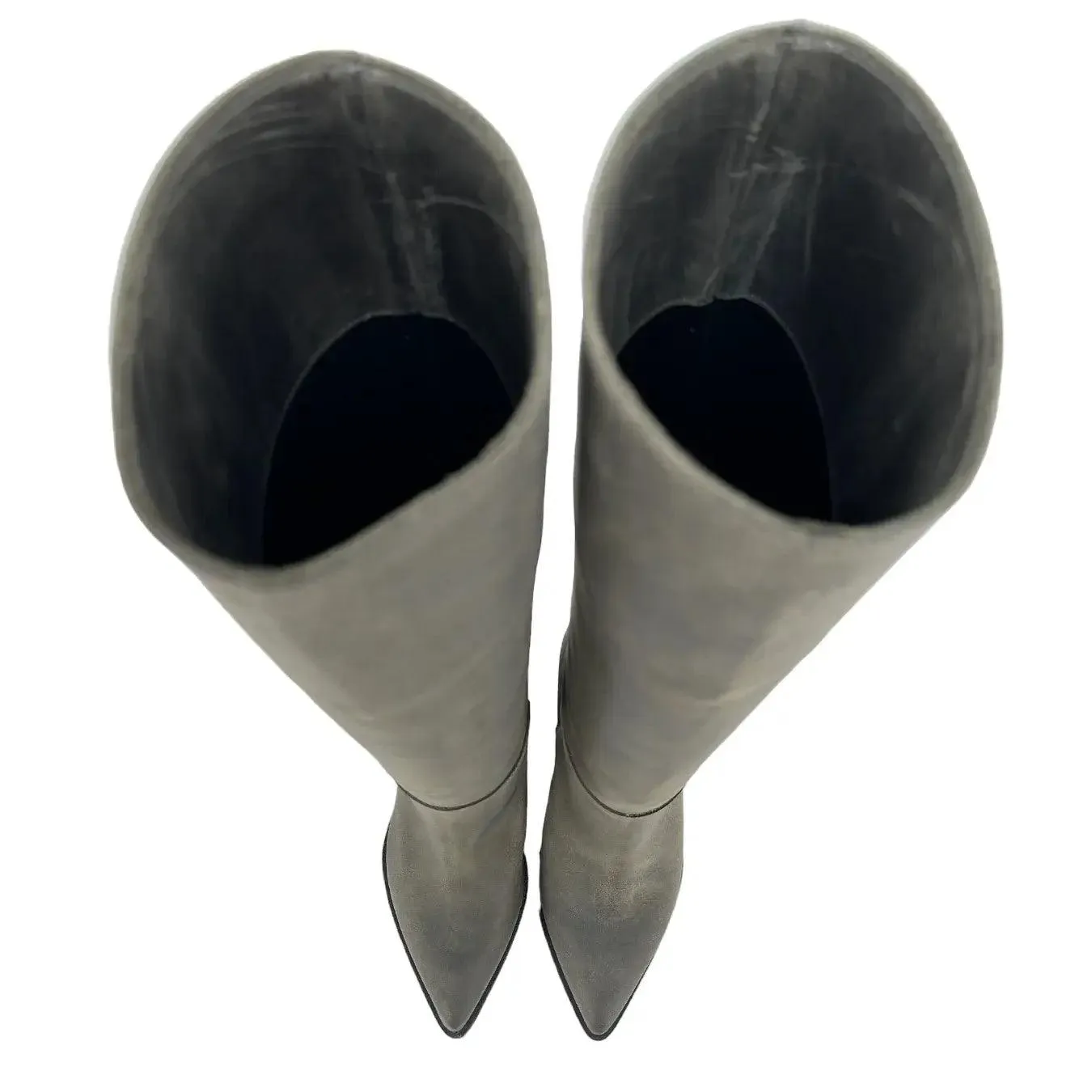 AME Scarpe Greta Stivale Alto Donna, Pelle Pieno Fiore, Tacco, Grigio