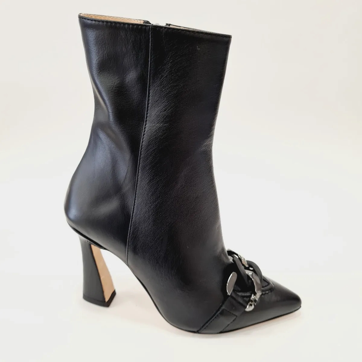 Andrea Pinto Tronchetto tacco alto 10 cm. Pelle Nero accessorio catena rif.420