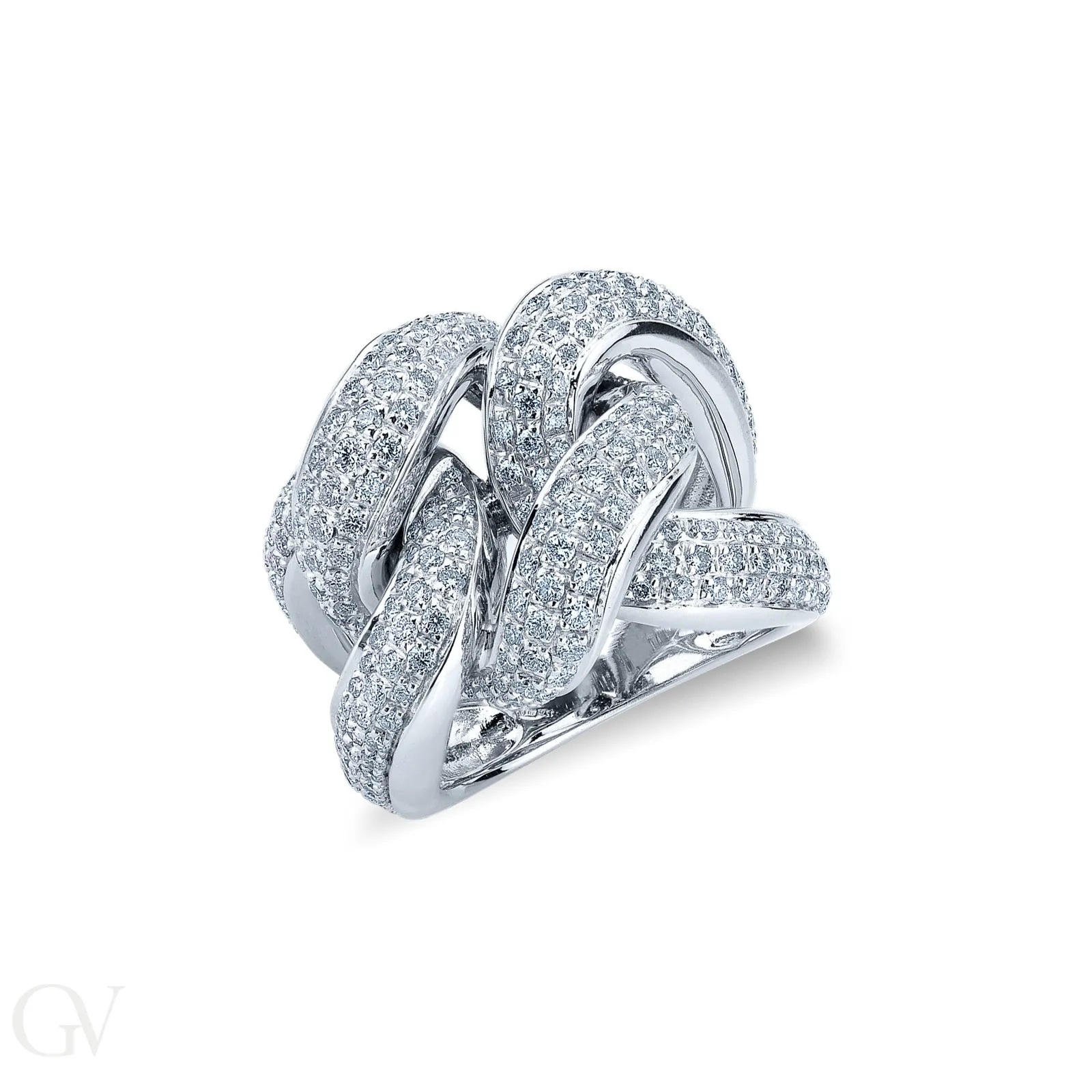 Anello nodo groumette in Oro Bianco 18k con Diamanti