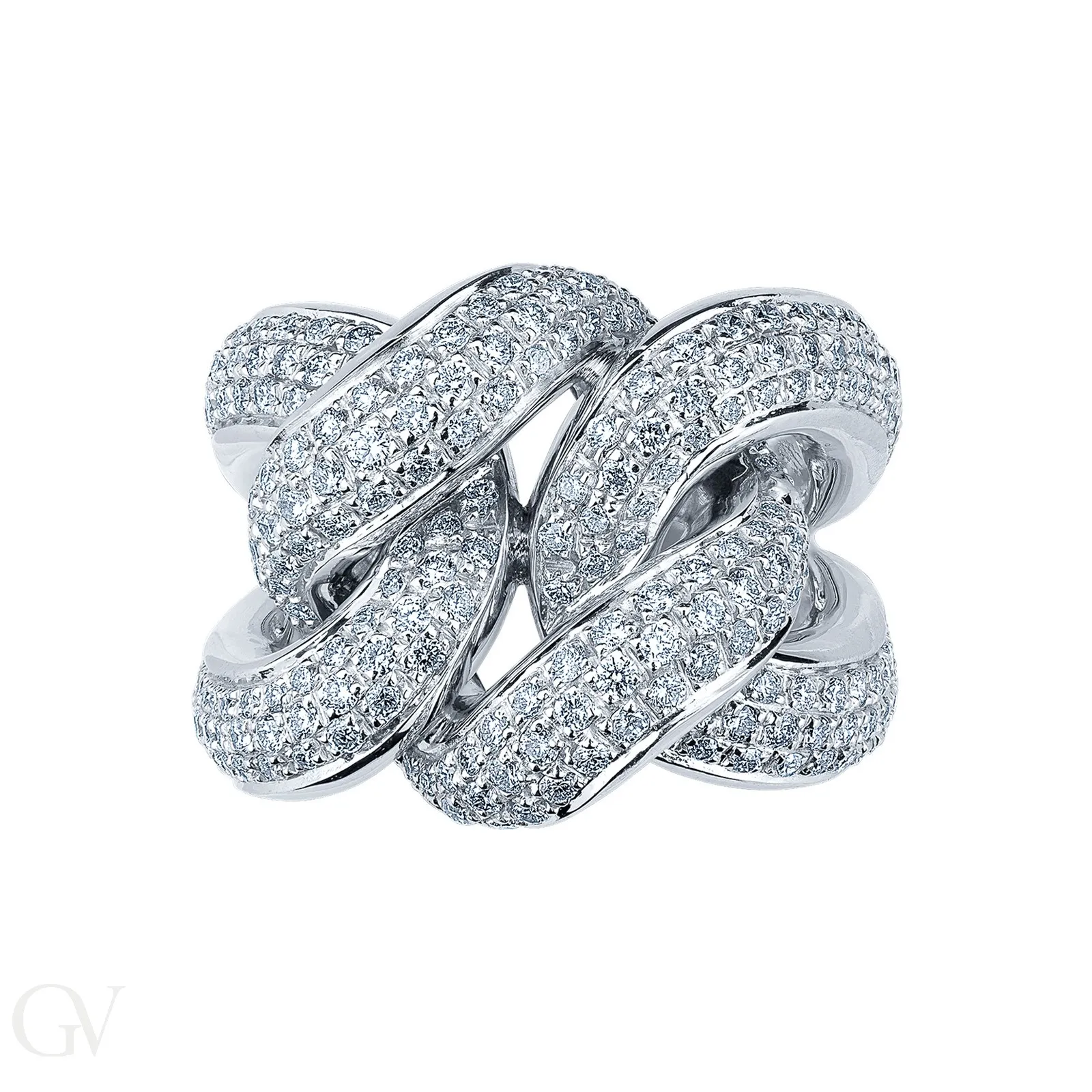 Anello nodo groumette in Oro Bianco 18k con Diamanti
