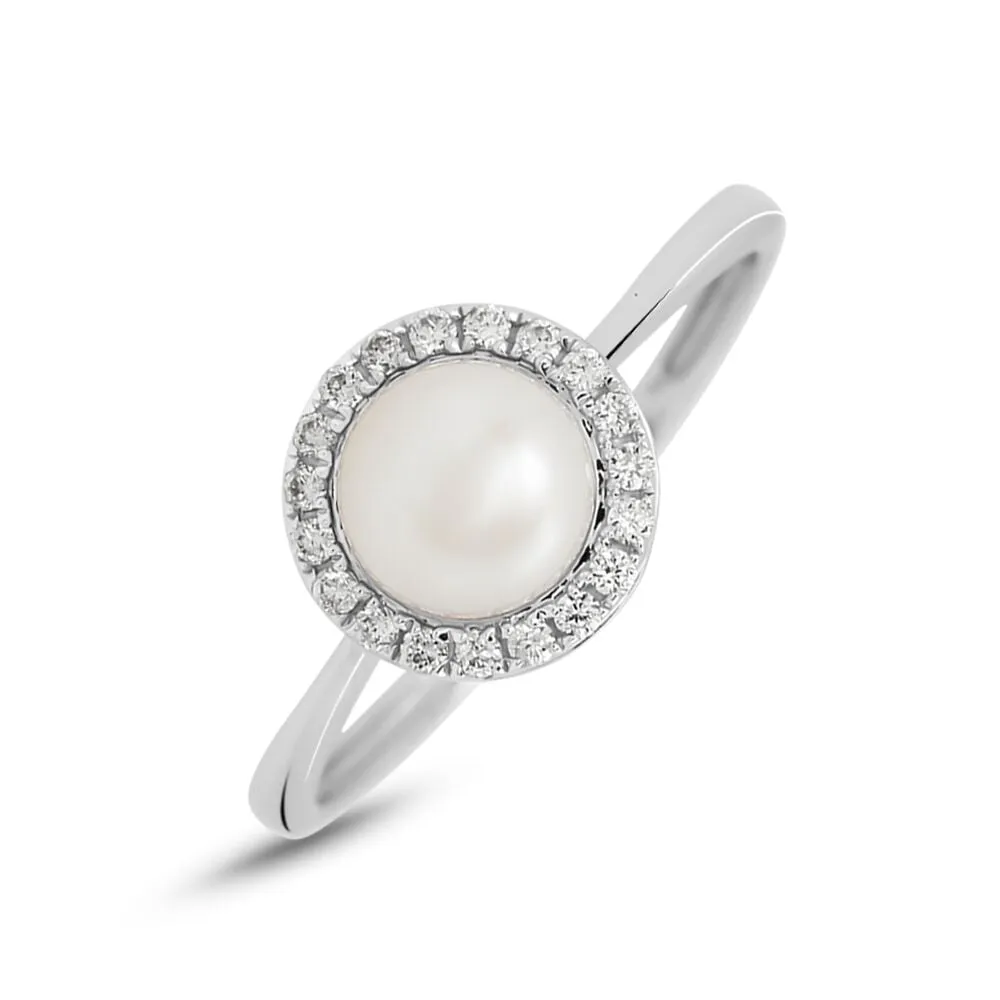 Anello Solitario Gabrielle Precious Oro Bianco 375/1000 Perla D'Acqua Dolce Bianco Diamante Bianco 0,115 ct 1428742