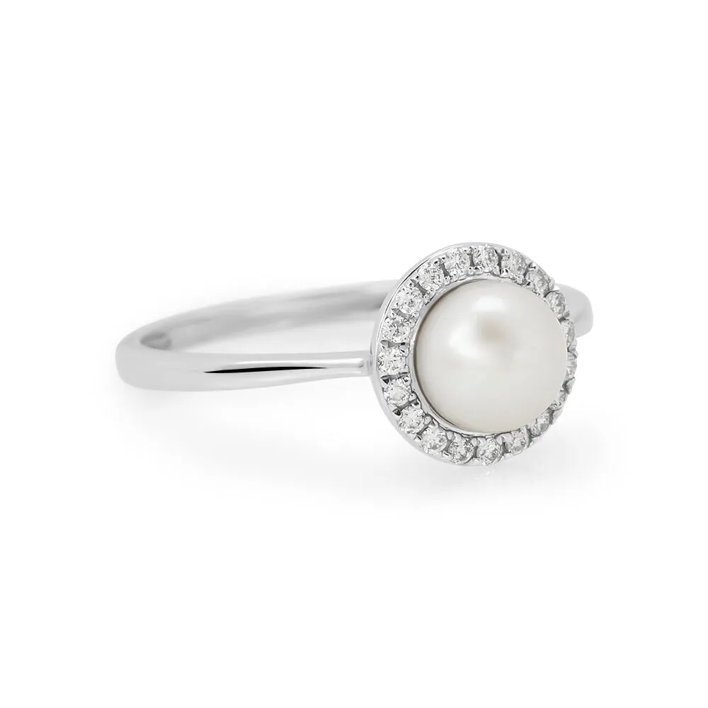 Anello Solitario Gabrielle Precious Oro Bianco 375/1000 Perla D'Acqua Dolce Bianco Diamante Bianco 0,115 ct 1428742