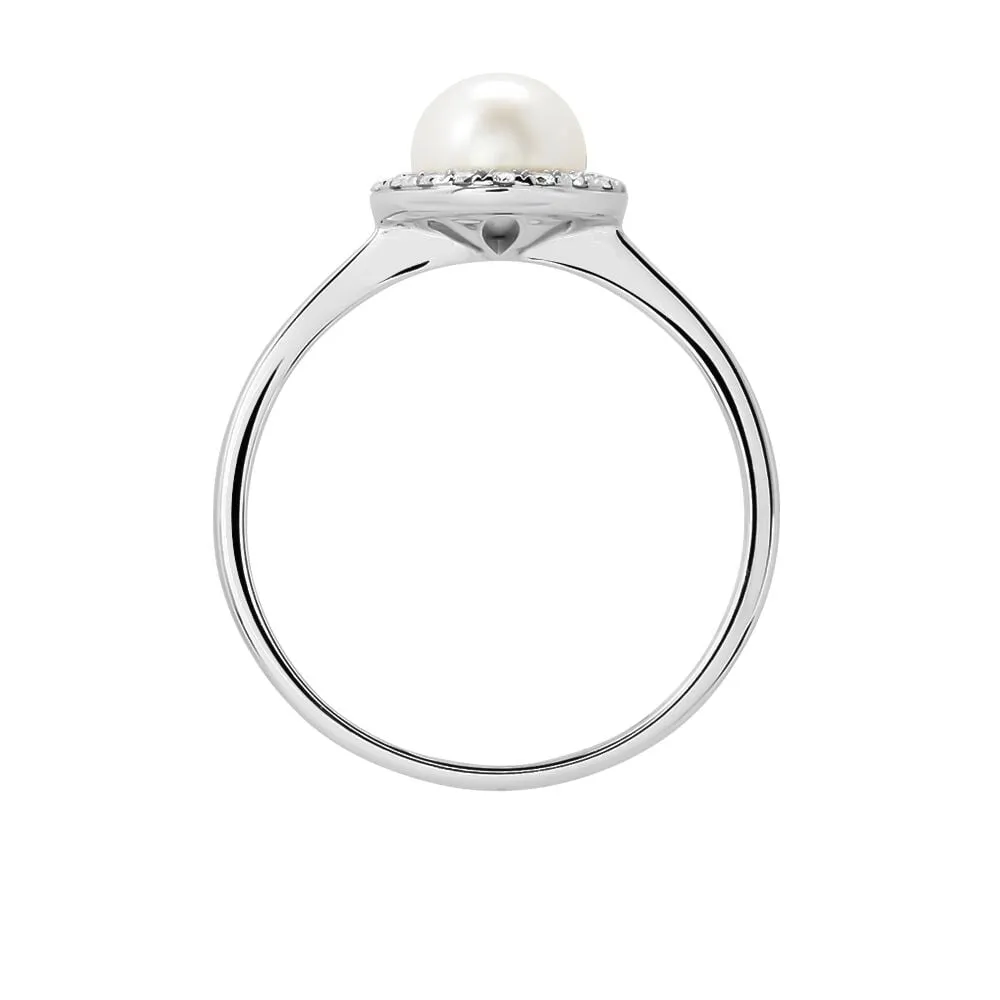 Anello Solitario Gabrielle Precious Oro Bianco 375/1000 Perla D'Acqua Dolce Bianco Diamante Bianco 0,115 ct 1428742