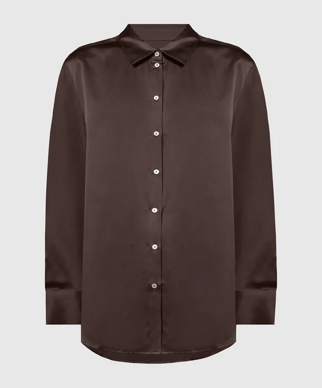 Asceno Camicia pigiama in seta marrone ESPRESSO T001F03C397