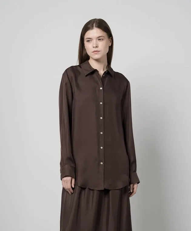 Asceno Camicia pigiama in seta marrone ESPRESSO T001F03C397
