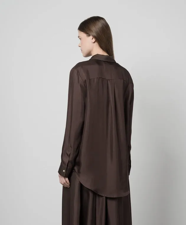 Asceno Camicia pigiama in seta marrone ESPRESSO T001F03C397