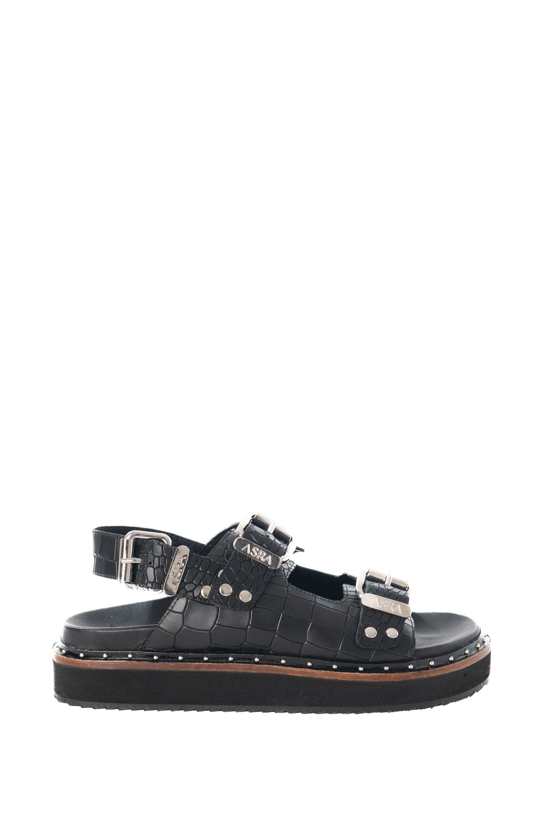 ASRA London - Sami - Nero in pelle effetto coccodrillo con borchie - Sandali