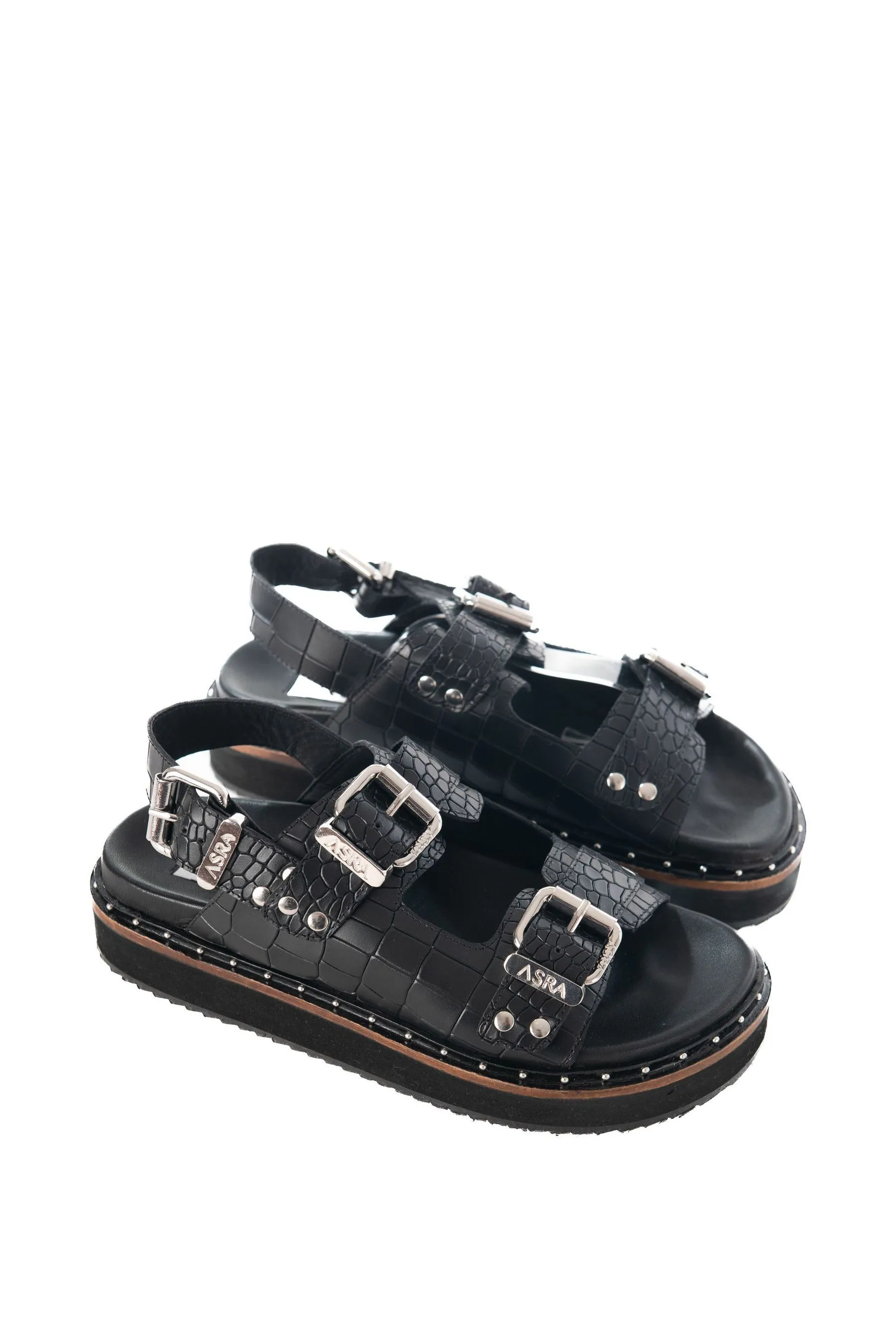ASRA London - Sami - Nero in pelle effetto coccodrillo con borchie - Sandali