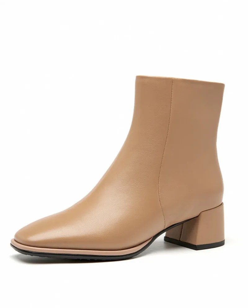 Beautoday Stivaletti Donna Pelle di Pecora Cerniera Laterale Punta Quadrata Autunno Eleganti Signore Tacco Spesso Scarpe Fatte A