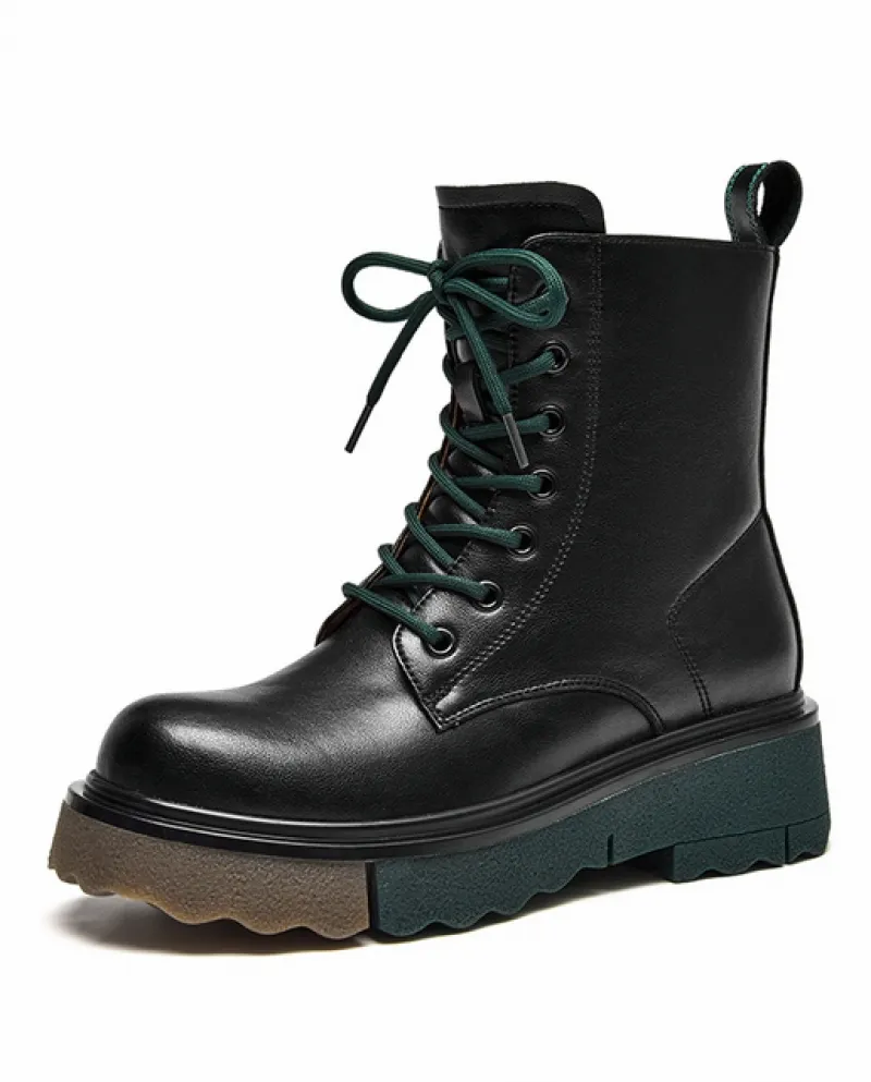 Beautoday Stivaletti Donna Pelle Sintetica Zip Laterale Punta Rotonda Suola Colore Misto Punk Signore Tacco Grosso Scarpe Invern